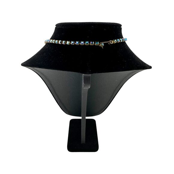 Vintage Blue Aurora Borealis Rhinestone Necklace Triple Triangle Necklace - Picture 7 of 11